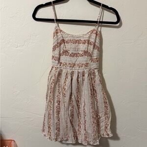 Sky to Moon White and Rust Floral Spaghetti-Strap Mini Dress